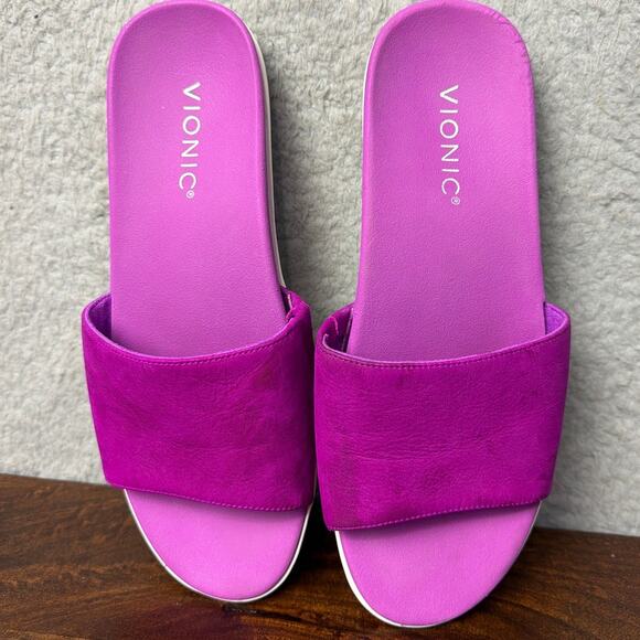 Vionic Slip On Sandals Val Nubuck Leather Orchid SZ 7 Comfort Orthotic Normcore - Picture 3 of 7